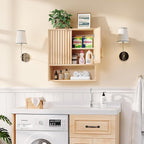 VINGLI Bathroom Wall Cabinet with Fluted Doors, Natural Oak Wall Mounted Medicine Cabinet with Adjustable Shelf, Over The Toilet Storage Cabinet for Bathroom, Kitchen & Laundry Room