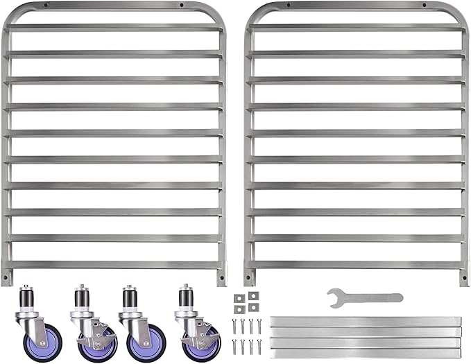 BIEAMA 10-Tier Half Sheet Pan Rack, NSF Bun Pan Rack, Aluminum Bakery Rack, Commercial Kitchen Bakery Cooling Rack, Speed Rack with 4 Wheels for 18" x 13" Sheet Pan