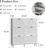 Xixini Shoe Storage Cabinet with 6 Flip Drawers, 50" Tall Narrow Wood Fluted Shoe Organizer for Entryway, Freestanding Wooden Hidden Slim Shoe Rack for Front Door Entrance, Hallway, Foyer, Solid White