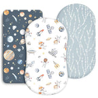 GRSSDER Stretchy Ultra Soft Fitted Bassinet Sheets 3 Pack, Universal Fit for Baby Cradle Moses Basket Oval Rectangle Mattress Safe and Snug, Space Print