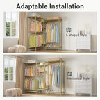 VIPEK Classic V6 Wire Garment Rack Heavy Duty Clothes Rack with 7 Adjustable Shelves & 4 Hanging Rods, Compact DIY Metal Clothing Racks 68.9" L x 15.7" W x 76.4" H, Max Load 840LBS, Gold