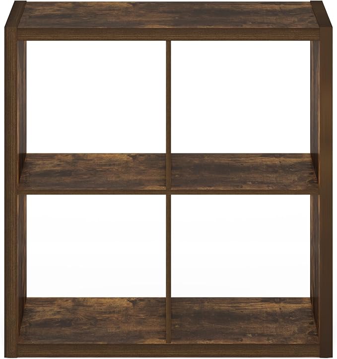 Furinno Cubicle Book Shelf, 4-Cube Bookshelf, Extra Thick Frame Reversible