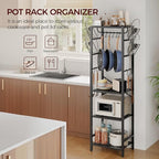 MAHANCRIS 4-Tier Pot Rack, Pots and Pans Organizer for Kitchen, Lid Organizer Rack with U-Shaped Lid Holders, Kitchen Storage Shelf for Standing Cookware, Black POBK3001