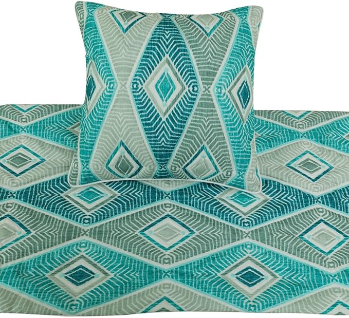 The HomeCentric King/Queen/Twin Blue, Ivory & Grey Decorative Twin 53"x18" Bed Runner with 2 Pillow Cover, Quilted & Printed Bed Scarf on Cotton Fabric - Tallulah