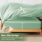 MR&HM California King Fitted Sheet, Ultra-Soft Rayon Derived from Bamboo & Polyester Blend, Silky & Breathable, 15" Deep Pocket with Elastic Straps, Cooling Fitted Sheet for Hot Sleepers, Sage Green