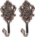 2Pcs Wall Hooks Red Copper Rose Pattern Carved Vintage Drapery Clothes Key Hook Bathroom Bedroom Multi-Function Decorative Hook with Screws