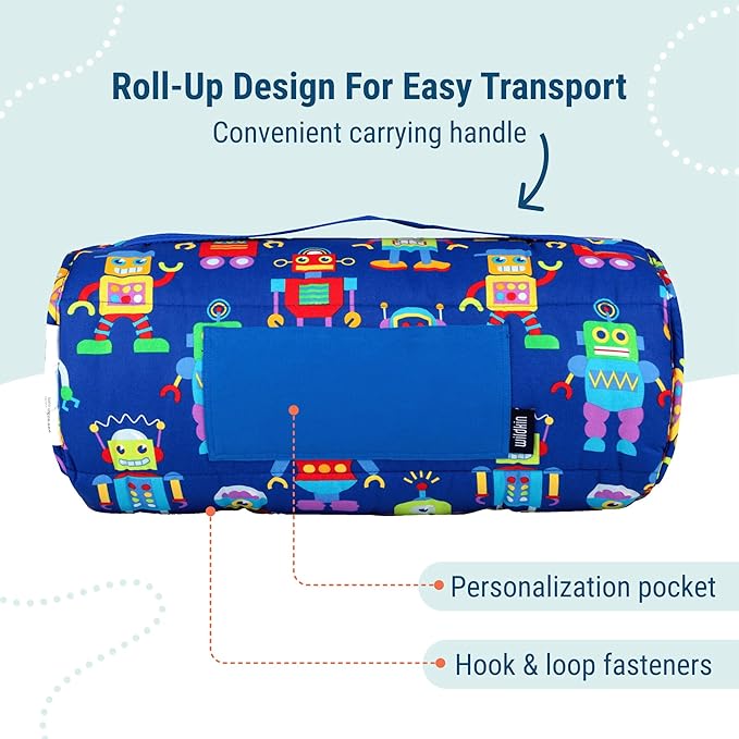 Wildkin Kids Original Nap Mat – Cozy Kids Sleep Mat with Pillow, Ideal for School & Travel - Robots