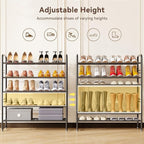 Standard Shoe Rack 5-Tier 32.5 Inches Wide, Free Standing Shoe Organizer for Indoor Outdoor | Adjustable Heavy-Duty Metal Shelf Ideal for Home Entryway Closet & Garage Balcony | Black
