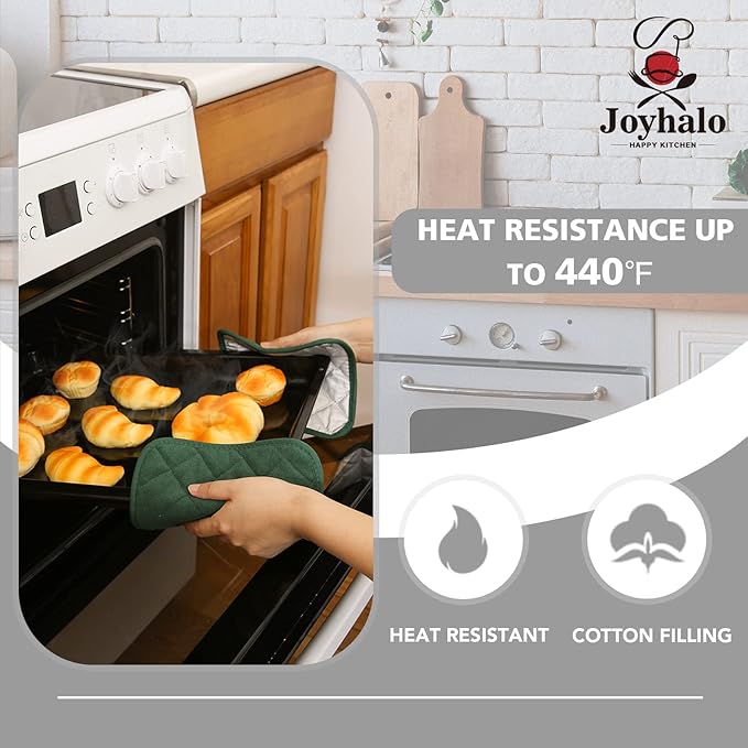 Joyhalo 4 Pack Pot Holders for Kitchen,Cotton Oven Holder with Great Heat Resistance,Non Slip Hot Pads for Kitchen Clearance,Dark Green