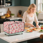 Pink Strawberry Cherry Blossom Print Microwave Oven Dust Cover Toaster Oven Cover Foldable Polyester-Linen Fabric Small Appliance Dust Covers Suitable for Most Microwave Ovens, S