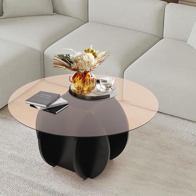 Round Glass Coffee Table for Living Room