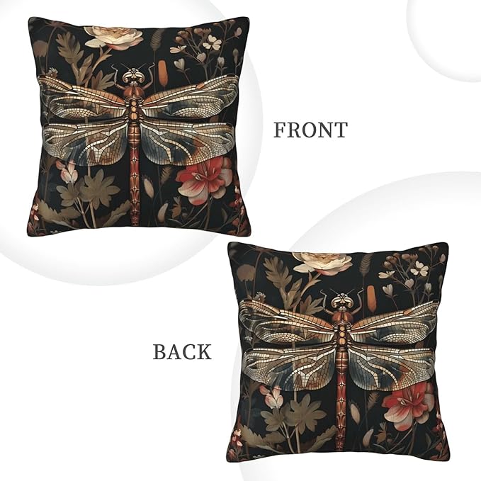 William Morris Abstract Vintage Floral Dragonfly Design 18x18 inches Throw Pillow Covers Square Pillowcases Decor for Bed Couch Sofa Living Room Cushion Covers
