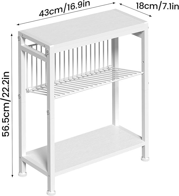 End Table Set of 2 for Small Space, 3-Tier Narrow Side Table with Magazine Holder,Small Nightstand, Skinny Snack Couch Table in Living Room, Bedroom Study and Balcony (White)