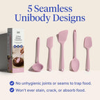 GIR 5-Piece Silicone Kitchen Utensils Set, Non-Toxic Cooking Utensils for Cooking and Baking, Heat Resistant, Food Grade, Dishwasher Safe Rubber Spatula, Ladle, Spoon - Rose