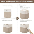 UBBCARE Set of 4 Storage Basket-12 X 12 X 12 in, Cotton Rope Basket for Shelves, Toys, Book, Cube Storage Bins with Handles, Woven Storage Basket for Organizing, White Brown