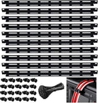 10 Pcs 19 in Rack Cable Management Kit, Including 0.5U L-Shaped Tie Bars, 20 Cabinet Screws, 100 Cable Ties, Sturdy Metal with Black Coating, Multi-Hole Design for Flexible Cabling