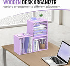 5-Tier Wood Desk Organizer, Paper Tray Organizer for Desk with Adjustable Storage Shelves, Desktop File Organization Paper Sorter Mail Holder for Office Home Classroom, Purple