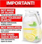 QuickServe Large Airtight Pitcher - 3L (101oz), Heat Resistant, BPA-Free SAN Plastic, One Touch Open & Close, Space-Saving, Made in Japan - White