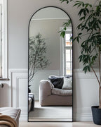 Full Length Mirror, 57"x19" Arched Floor Mirror Freestanding, Floor Standing Full Body Mirror with Stand for Bedroom, Hanging Mounted for Living Room Cloakroom, Black