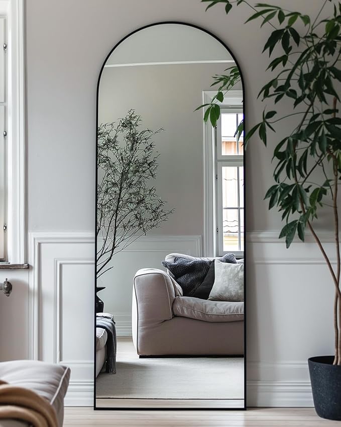 Full Length Mirror, 57"x19" Arched Floor Mirror Freestanding, Floor Standing Full Body Mirror with Stand for Bedroom, Hanging Mounted for Living Room Cloakroom, Black