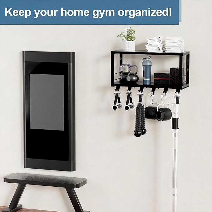 TJ.MOREE 2 Tier Floating Shelf Compatible with Tonal Accessories, T-Bracket Lock Adapters Hanger, Wall Mount Home Gym Storage Rack for Fitness Equipment, Black