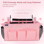 Surblue Bedside Organizer with Hook & Caddy Hanging Storage Bag with Adjustable Straps and Water Bottle Holder for Home, College, Dorm Bunk Bed & Crib Bed Rails Accessories, Pink