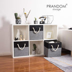 PRANDOM Large Foldable Cube Storage Bins 13x13 inch [2-Pack] Fabric Linen Storage Baskets Cubes Drawer with Cotton Handles Organizer for Shelves Nursery Closet Bedroom Black