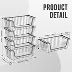 GAOKASE 4 Pcs Stackable Wire Baskets for Pantry Organizers and Storage,Vegetable Fruit Basket for Countertop,Kitchen Storage Metal Baskets,Produce Potato Onion Storage Bin,Gray