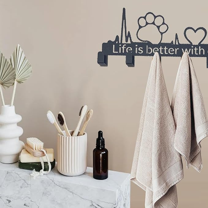 Key Holder Wall Mount with 6 Hooks, Dog Paw Key Rack Organizer for Entryway, Kitchen, Office - Rustproof, Waterproof - Easy Installation, Gift for New Homeowners - 9.8inch/25cm