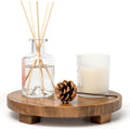 Round 9.4" Acacia Wood Decorative Tray – Farmhouse Wood Riser Pedestal Stand for Kitchen and Bathroom Decor, Counter Display, Vanity Tray (Medium, 9.4" Dia)
