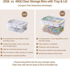 80Qt Large Stackable Storage Bins with Lids & Trays, Clear Plastic Latching Boxes Organizers with Dividers Portable 20Gal Containers for Arts & Crafts, Home and Car Trunk Organization, 2Pack
