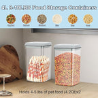 LEAWALK 4.2Qt 2Pack Airtight Dog Cat Food Storage Container and Dog Treat Containers BPA-Free, PET Clear Stackable Pet Storage Bin, 1 Cup Scoop, 1 Sponge cleaning brush, Pop Top, With handle (Grey)