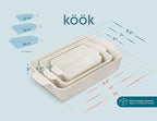 Kook Ceramic Bakeware Set, Rectangular Baking Dishes, For Casseroles, Lasagna, Cake, Small, Medium & Large Pans, Microwave & Dishwasher Safe, Set of 3, (Ivory)