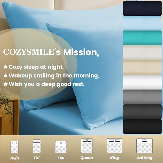 Silky Soft King Sheet Set - Luxury 4 Piece Breathable Cooling Sheets for King Size Bed, 16" Deep Pocket Easy Care Wrinkle Free Bedding Sheet and Pillowcase Set, Sky Blue