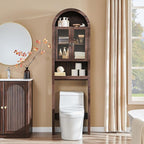 IFGET Arched Over The Toilet Storage Cabinet with Acrylic Doors, Modern Over Toilet Bathroom Organizer Shelf, Small Wooden Bathroom Storage Cabinet with Adjustable Shelf, Space Saver, Dark Walnut