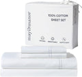 100% Natural Cotton Sheets Queen Size Bed Set | 500 TC Single-Ply Sateen Weave | Soft, Breathable, Hypoallergenic Solid 4-Piece Bedding with Deep Pocket Fitted, Flat, Pillowcase | White