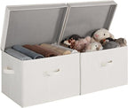 StorageWorks Closet Storage Bin with Lids, Decorative Storage Boxes with Handles, Fabric Storage Bins for Clothes, Jumbo, Mixing of Beige, White & Ivory, 2-Pack