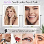 FASCINATE 5000mAh Rechargeable Wall Mounted Makeup Mirror with Lights, 8.7 Inch Double Sided Touch Switch 1X 30X Magnifying Bathroom Mirror, 3 Color Lights Dimmable Extended Arm 360°Rotation (Chrome)