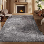 9x12 Area Rugs Light Grey Washable Rug for Living Room, Dining Room, Bedroom, Large Carpets, Non Slip & Non-Shedding Low Pile Vintage Print Rug for Home Office Decor