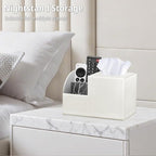 Square Tissue Box Cover with Storage, PU Leather Cube Tissue Box Holder, Remote Control Nightstand Organizer, Modern Desk Caddy for End Table, Bathroom, Bedroom, Home, Office Decor