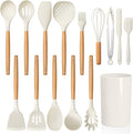 LIANYU 15 PCS Silicone Kitchen Utensils Set with Holder, Cooking Utensils set for Nonstick Cookware, Heat Resistant & Non Toxic Spatula Ladle Tong, White