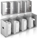Hicarer 4 Compartments Stainless Steel Cup Dispenser with Adjustable Dividers Silver Cup and Lid Holder Lid Organizer Storage for Cabinet Kitchen Cafe Tea Shop Restaurant, Silver
