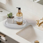 Silicone Bathroom Tray Round Kitchen Counter Organizer Decorative Vanity Accessories Coffee Table Decor for Perfume, Candle, Soap Dish, 9 Inch, Marble