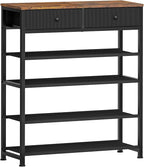 usikey Shoe Rack, 5 Tier Shoe Storage Organizer with 2 Drawers, Metal Shoe Shelf for 12-16 Pairs of Shoes, with 4 Oxford Fabric Shelves and Wooden Top, Shoe Stand for Closet Entryway, Black UNYXJX013H