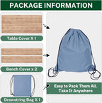 Picnic Table Cover with Bench Covers Elastic Edges, Brown Wooden Fitted Table Cover, Outdoor Patio Camping Essentials 72 Inch 3PCS, Waterproof Camping Fitted Tablecloth with Drawstring Bag