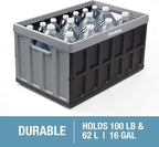 CleverMade Collapsible Storage Bins with Lids (62L, 3 Pack) – Heavy Duty Foldable Plastic Storage Crates for Garage, Closet & Trunk Organization - Obsidian