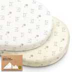 2-Pack Organic Bassinet Sheets for Girls, Boys - 100% Cotton Bassinet Mattress Sheets Compatible with Halo Bassinest Swivel Sleeper, Graco, Baby Delight, Chicco, Fitted Bassinet Sheets (Bumble Bear)