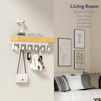 SWTYMIKI Key Holder Wall Mount-Wooden Key Hooks for Wall with Mail Organizer & 6Hooks, 2Installation Ways Key Hanger, Key Rack with Shelf for Entryway Living Room Bedroom Home Decor Wood White Hook