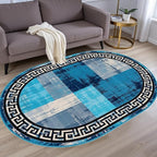 Blue Grey Black Greek Key Pattern Bordered Design Large Carpet for Living Room Bedroom Dining Room Soft Non Slip Low Pile Area Rug 7x9 Farmhouse Doormats Vintage Distressed Home Office Oval Rugs