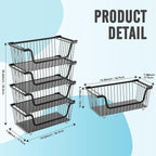 GAOKASE 4 Pcs Stackable Wire Baskets for Pantry Organizers and Storage,Vegetable Fruit Basket for Countertop,Kitchen Storage Metal Baskets,Produce Potato Onion Storage Bin,Black